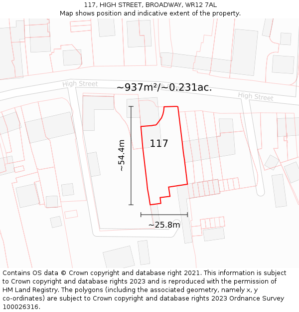 117, HIGH STREET, BROADWAY, WR12 7AL: Plot and title map