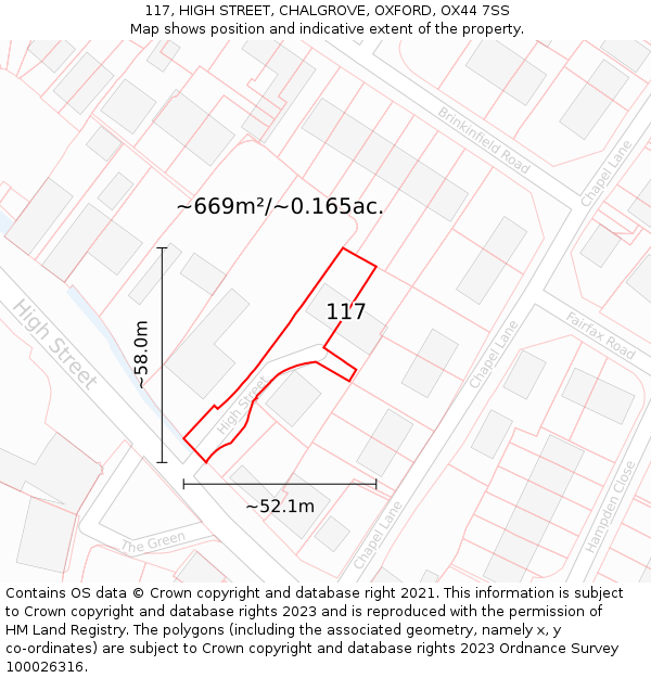 117, HIGH STREET, CHALGROVE, OXFORD, OX44 7SS: Plot and title map