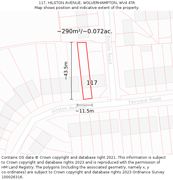 117, HILSTON AVENUE, WOLVERHAMPTON, WV4 4TA: Plot and title map