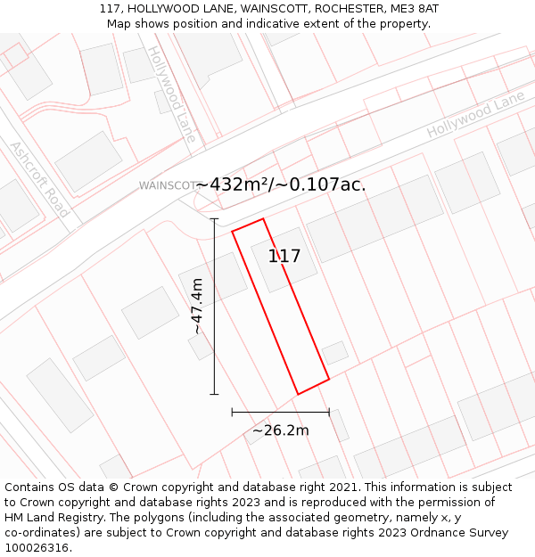 117, HOLLYWOOD LANE, WAINSCOTT, ROCHESTER, ME3 8AT: Plot and title map