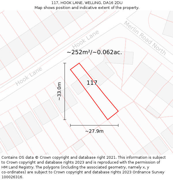 117, HOOK LANE, WELLING, DA16 2DU: Plot and title map