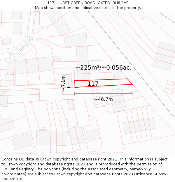 117, HURST GREEN ROAD, OXTED, RH8 9AP: Plot and title map