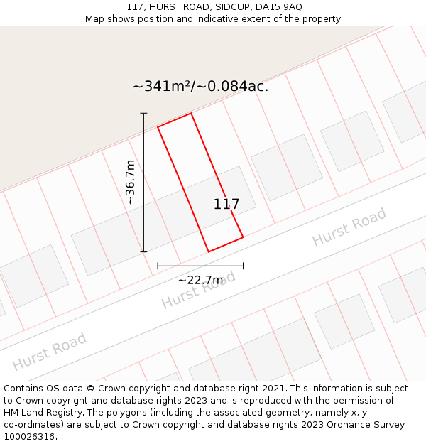 117, HURST ROAD, SIDCUP, DA15 9AQ: Plot and title map