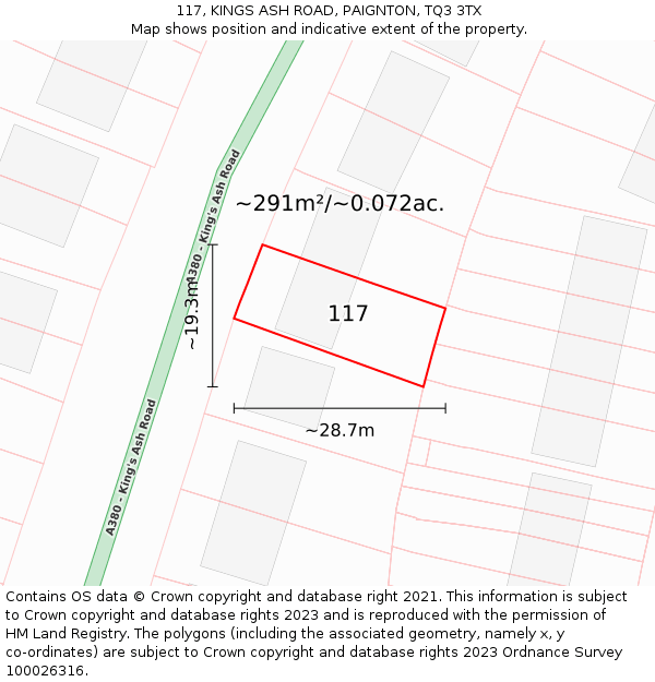 117, KINGS ASH ROAD, PAIGNTON, TQ3 3TX: Plot and title map