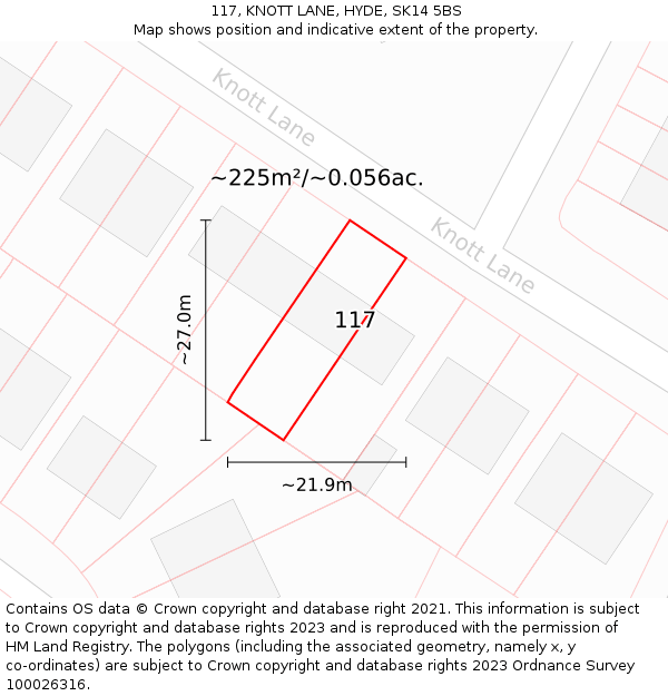 117, KNOTT LANE, HYDE, SK14 5BS: Plot and title map