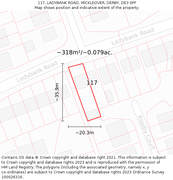 117, LADYBANK ROAD, MICKLEOVER, DERBY, DE3 0PF: Plot and title map