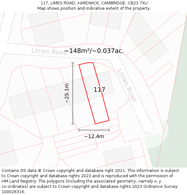 117, LIMES ROAD, HARDWICK, CAMBRIDGE, CB23 7XU: Plot and title map
