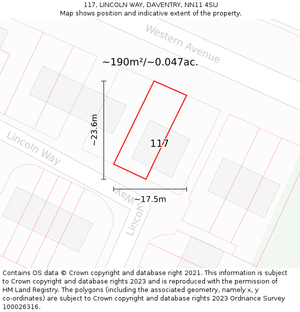 117, LINCOLN WAY, DAVENTRY, NN11 4SU: Plot and title map
