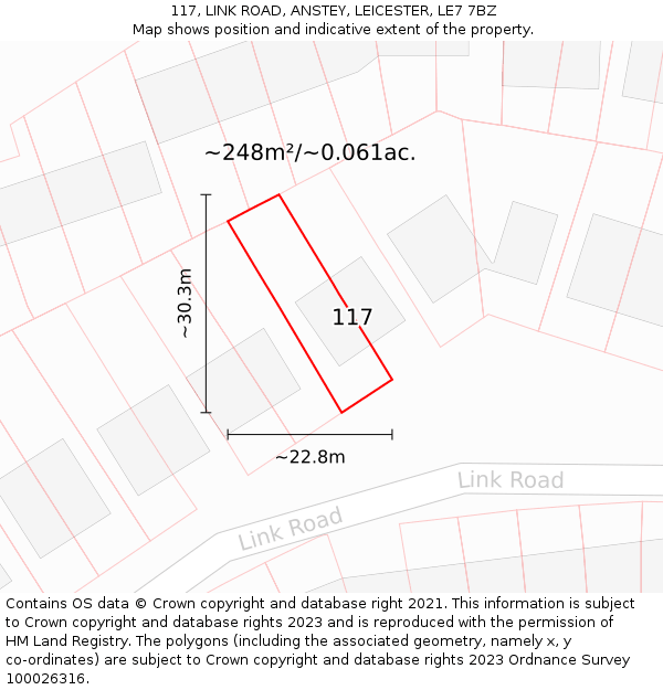 117, LINK ROAD, ANSTEY, LEICESTER, LE7 7BZ: Plot and title map