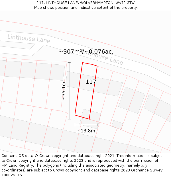117, LINTHOUSE LANE, WOLVERHAMPTON, WV11 3TW: Plot and title map