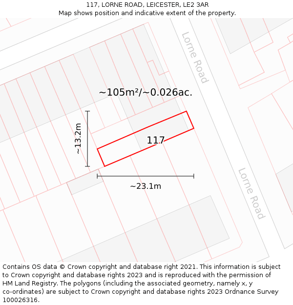 117, LORNE ROAD, LEICESTER, LE2 3AR: Plot and title map
