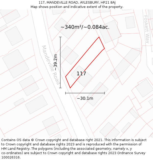 117, MANDEVILLE ROAD, AYLESBURY, HP21 8AJ: Plot and title map