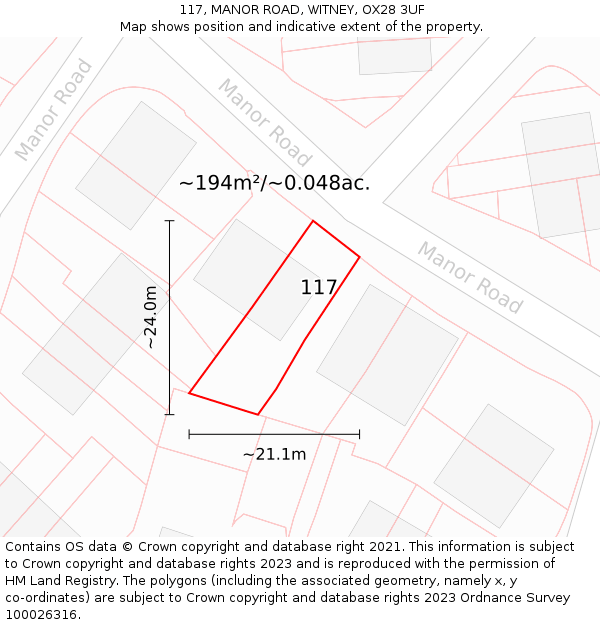 117, MANOR ROAD, WITNEY, OX28 3UF: Plot and title map