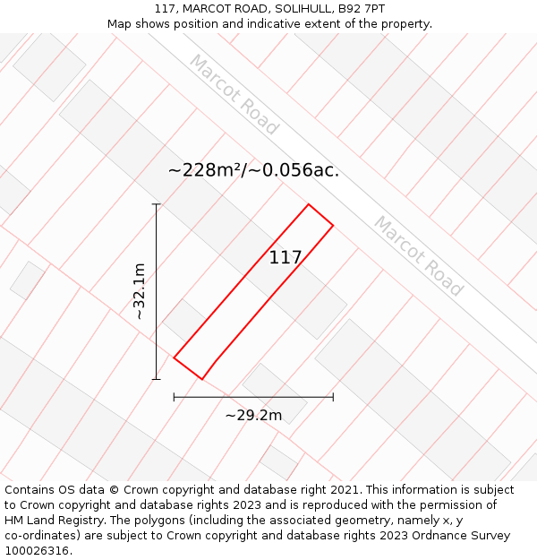 117, MARCOT ROAD, SOLIHULL, B92 7PT: Plot and title map