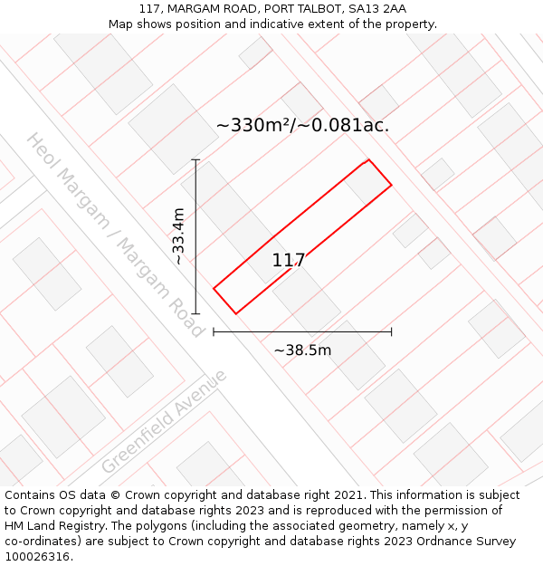 117, MARGAM ROAD, PORT TALBOT, SA13 2AA: Plot and title map