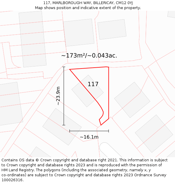 117, MARLBOROUGH WAY, BILLERICAY, CM12 0YJ: Plot and title map