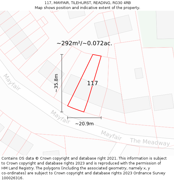117, MAYFAIR, TILEHURST, READING, RG30 4RB: Plot and title map