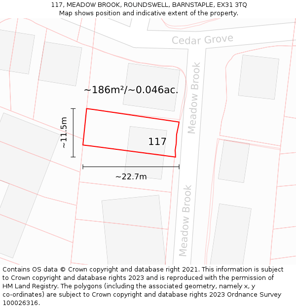 117, MEADOW BROOK, ROUNDSWELL, BARNSTAPLE, EX31 3TQ: Plot and title map