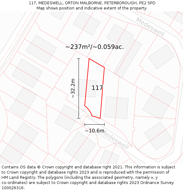 117, MEDESWELL, ORTON MALBORNE, PETERBOROUGH, PE2 5PD: Plot and title map