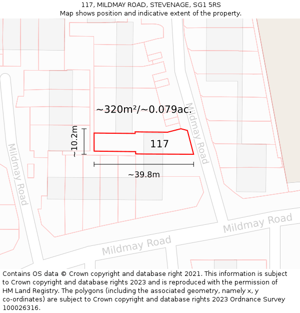 117, MILDMAY ROAD, STEVENAGE, SG1 5RS: Plot and title map