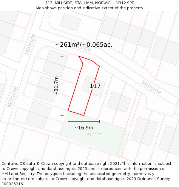 117, MILLSIDE, STALHAM, NORWICH, NR12 9PB: Plot and title map
