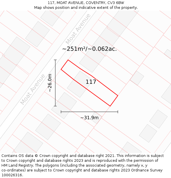 117, MOAT AVENUE, COVENTRY, CV3 6BW: Plot and title map