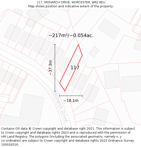 117, MONARCH DRIVE, WORCESTER, WR2 6EU: Plot and title map