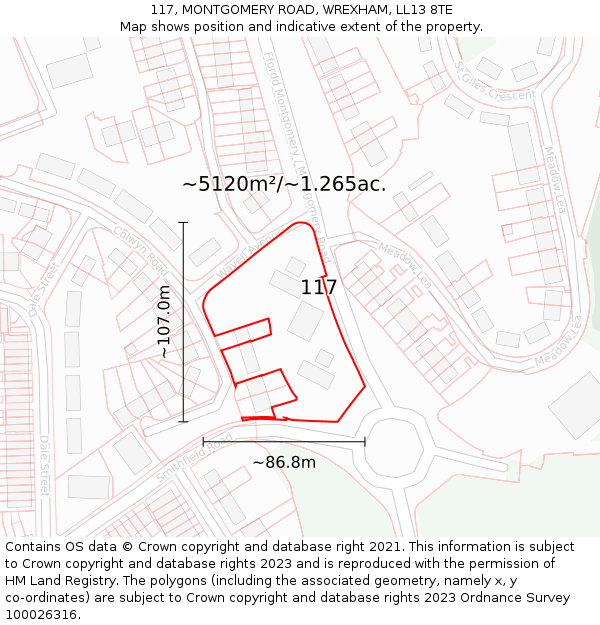 117, MONTGOMERY ROAD, WREXHAM, LL13 8TE: Plot and title map