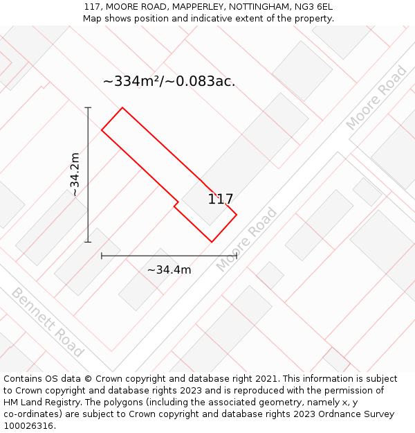 117, MOORE ROAD, MAPPERLEY, NOTTINGHAM, NG3 6EL: Plot and title map