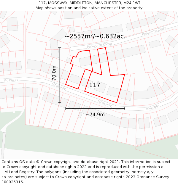 117, MOSSWAY, MIDDLETON, MANCHESTER, M24 1WT: Plot and title map