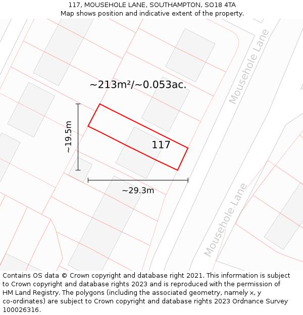117, MOUSEHOLE LANE, SOUTHAMPTON, SO18 4TA: Plot and title map