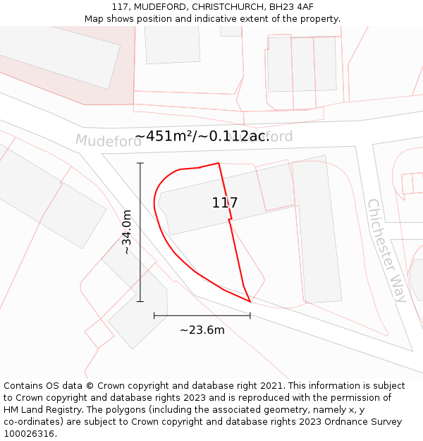 117, MUDEFORD, CHRISTCHURCH, BH23 4AF: Plot and title map
