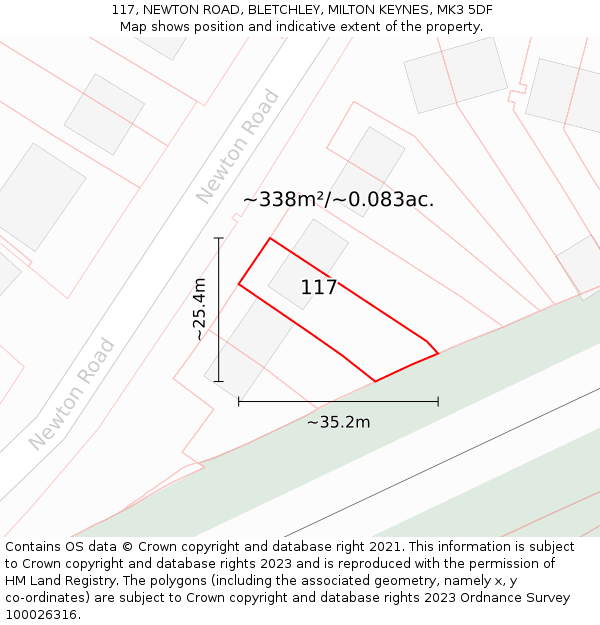117, NEWTON ROAD, BLETCHLEY, MILTON KEYNES, MK3 5DF: Plot and title map