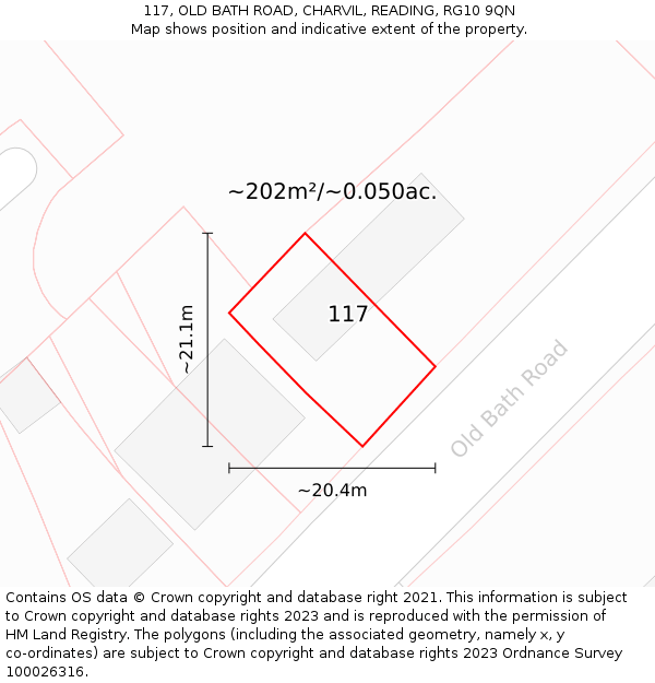 117, OLD BATH ROAD, CHARVIL, READING, RG10 9QN: Plot and title map