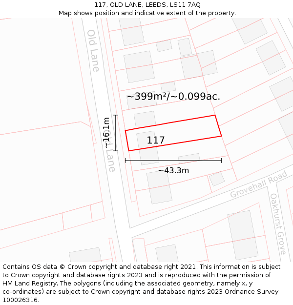 117, OLD LANE, LEEDS, LS11 7AQ: Plot and title map