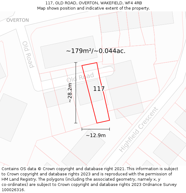117, OLD ROAD, OVERTON, WAKEFIELD, WF4 4RB: Plot and title map