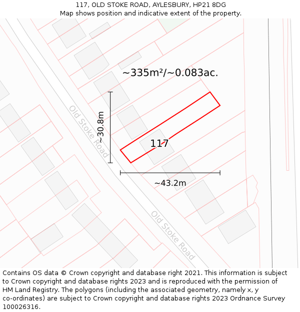117, OLD STOKE ROAD, AYLESBURY, HP21 8DG: Plot and title map