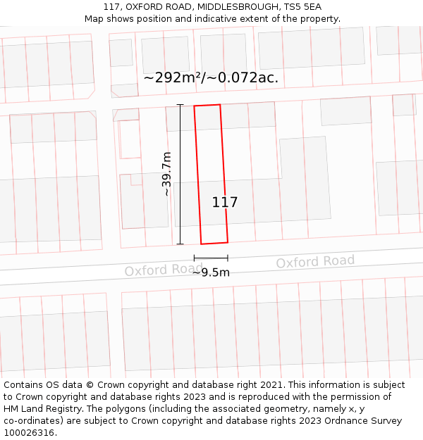 117, OXFORD ROAD, MIDDLESBROUGH, TS5 5EA: Plot and title map