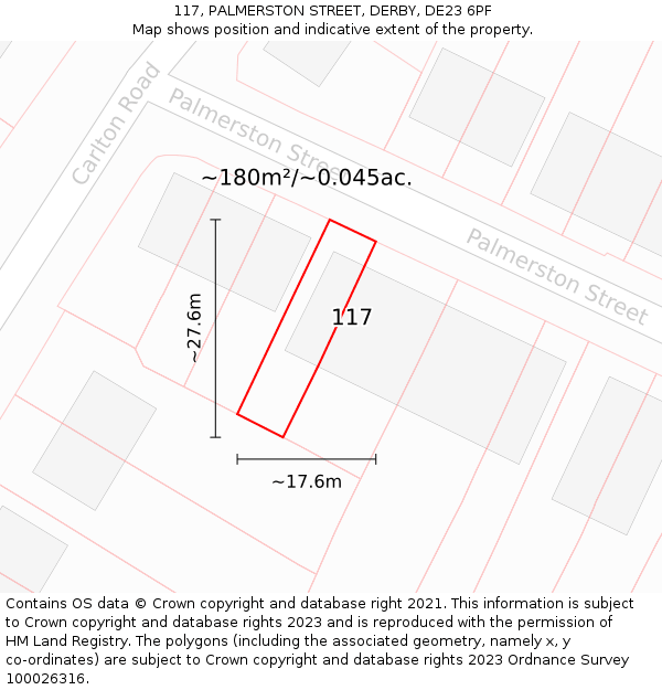 117, PALMERSTON STREET, DERBY, DE23 6PF: Plot and title map