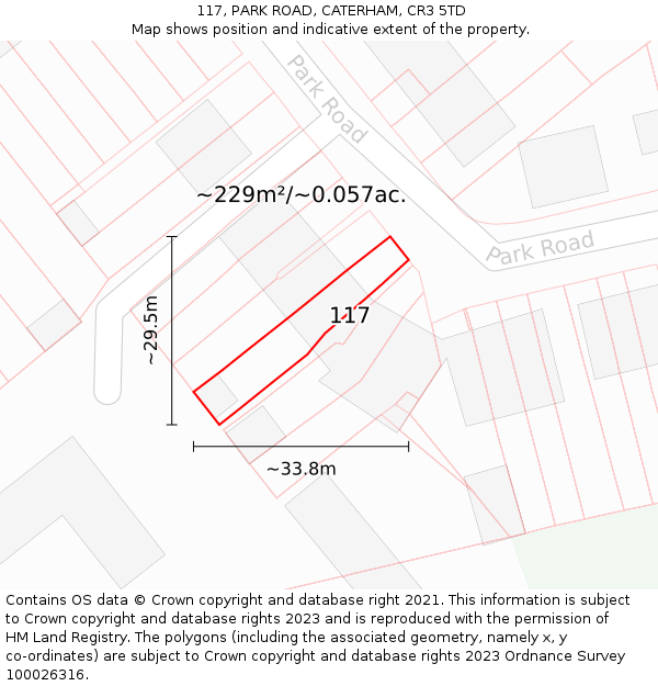 117, PARK ROAD, CATERHAM, CR3 5TD: Plot and title map