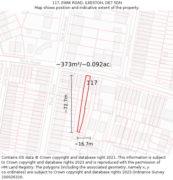 117, PARK ROAD, ILKESTON, DE7 5DN: Plot and title map