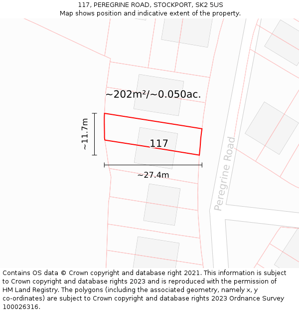 117, PEREGRINE ROAD, STOCKPORT, SK2 5US: Plot and title map