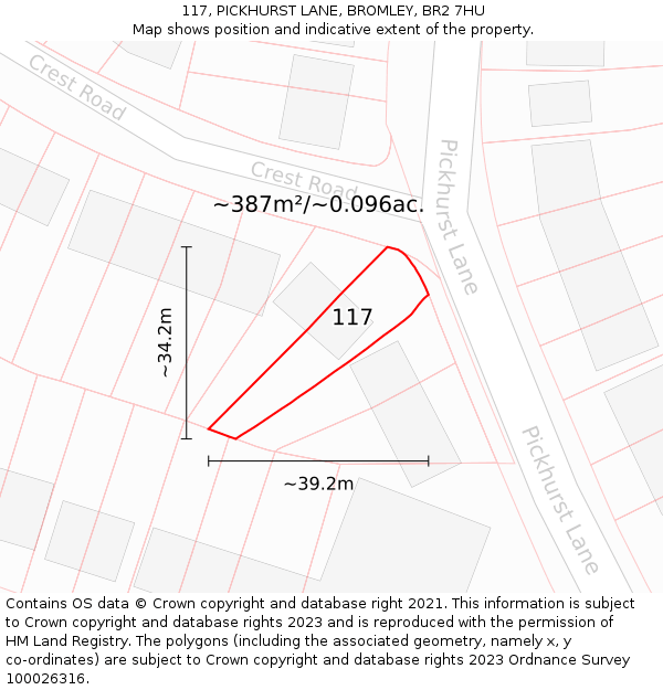 117, PICKHURST LANE, BROMLEY, BR2 7HU: Plot and title map