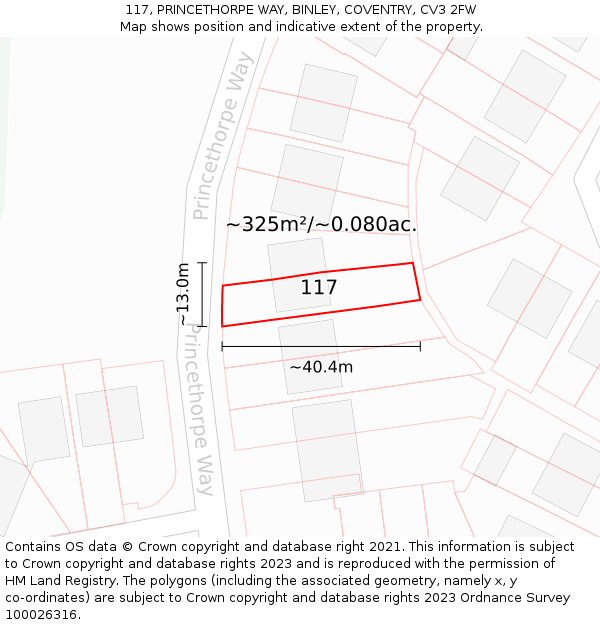 117, PRINCETHORPE WAY, BINLEY, COVENTRY, CV3 2FW: Plot and title map