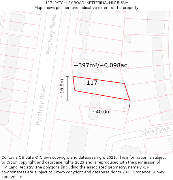 117, PYTCHLEY ROAD, KETTERING, NN15 6NA: Plot and title map