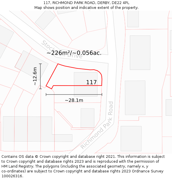 117, RICHMOND PARK ROAD, DERBY, DE22 4PL: Plot and title map