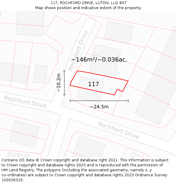 117, ROCHFORD DRIVE, LUTON, LU2 8ST: Plot and title map