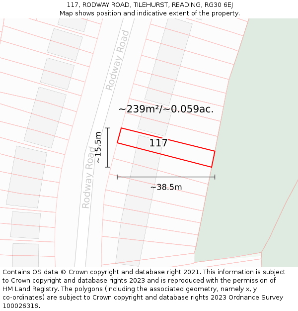 117, RODWAY ROAD, TILEHURST, READING, RG30 6EJ: Plot and title map