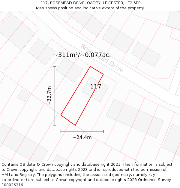 117, ROSEMEAD DRIVE, OADBY, LEICESTER, LE2 5PP: Plot and title map