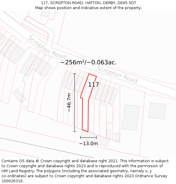 117, SCROPTON ROAD, HATTON, DERBY, DE65 5DT: Plot and title map